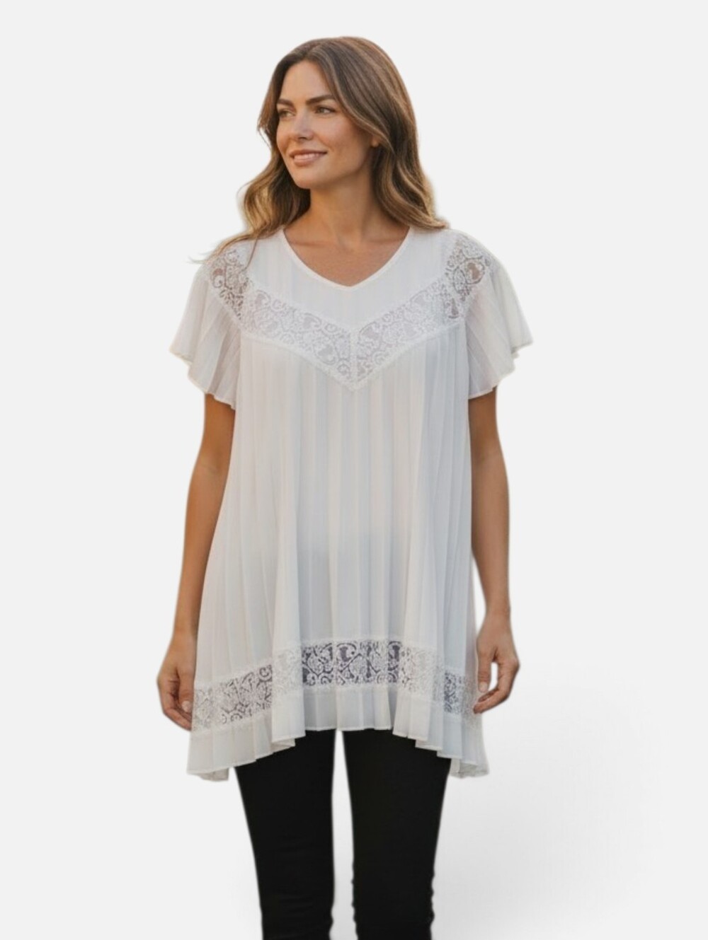 Zimmermann White Lace-Trim Pleated A-line Babydoll Tunic